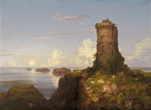 Olasz tengerpart romos toronnyal. 1838 alkotó: Thomas Cole