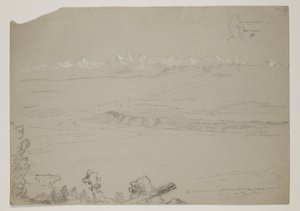 Yverdon-tó vagy Neuchatel-tó a Chaumont-hegyről, Svájc, 1841 (papíron gouache-val megerősített ceruza) alkotó: Thomas Cole