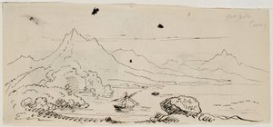 Tájvázlat, 1841 (toll és fekete tinta krémszínű szőtt papíron) alkotó: Thomas Cole