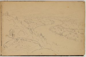 Panoráma a holtágról a Connecticut folyón, a Holyoke-hegyről nézve, 1832 körül (ceruza papíron) alkotó: Thomas Cole