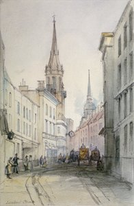 Kilátás a Lombard Street mentén, kelet felé, figurákkal és hintókkal, London városa, 1851 alkotó: Thomas Colman Dibdin