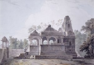 Hindu templom a Rohtas erődben, Biharban, alkotó: Thomas Daniell