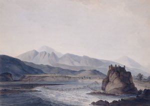 Kötélhíd, Srinagar, Garhwal, Uttar Pradesh, alkotó: Thomas Daniell
