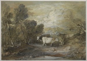 Egy pásztor három tehénnel egy felvidéki medence mellett alkotó: Thomas Gainsborough