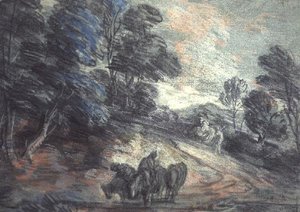 Erdős táj ivó lovakkal (pasztell) alkotó: Thomas Gainsborough