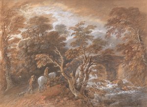 Dombos táj hídhoz közeledő alakokkal alkotó: Thomas Gainsborough