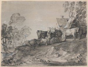 Táj szarvasmarhákkal egy kunyhó mellett alkotó: Thomas Gainsborough