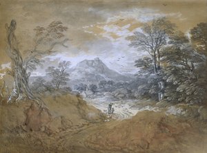 Táj egy úttal egy erdő szélén, 1760-65 (barna papíron akvarell és testfesték halvány grafitos jelzésekkel)