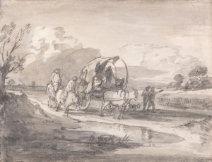 Nyitott táj lovasokkal és fedett szekérrel alkotó: Thomas Gainsborough