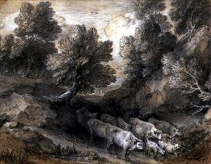 Erdős táj szarvasmarhákkal és kecskékkel, 1768-72 körül (fekete-fehér kréta, papír) alkotó: Thomas Gainsborough