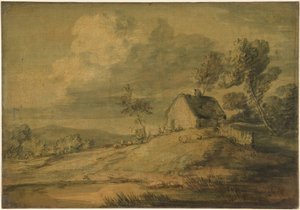 Erdős táj kunyhóval, tehenekkel és juhokkal alkotó: Thomas Gainsborough