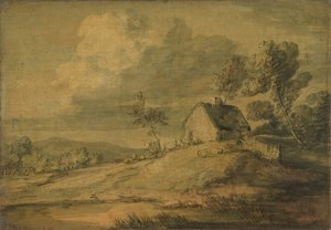 Erdős táj kunyhóval, tehenekkel és juhokkal, kb. 1770. alkotó: Thomas Gainsborough