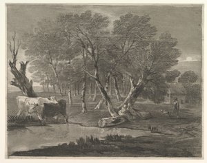 Erdős táj tehenekkel a medence mellett, figurákkal és kunyhóval, 1775-80. alkotó: Thomas Gainsborough
