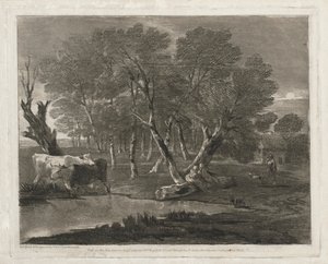 Erdős táj tehenekkel a medence mellett, figurákkal és kunyhóval, 1797-ben jelent meg. alkotó: Thomas Gainsborough