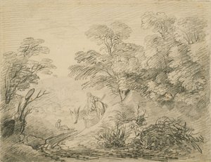 Erdős táj szamárral és alakokkal, 1759 körül (grafit papíron) alkotó: Thomas Gainsborough