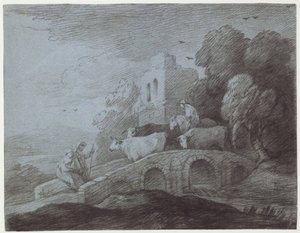 Erdős táj marhákat hajtó pásztorral (rézkarc papírra) alkotó: Thomas Gainsborough