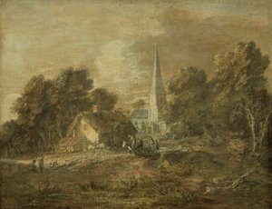 Erdős táj falusi jelenettel alkotó: Thomas Gainsborough