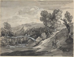 Erdős hegyvidéki táj híddal alkotó: Thomas Gainsborough