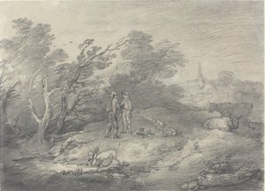 Erdők egy falu közelében nyúlfogókkal és agárjaikkal alkotó: Thomas Gainsborough