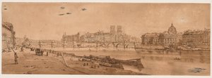 Válogatás a húsz legfestőibb párizsi kilátásból: kilátás a Pont Neuf-ra, a Louvre része, a Notre Dame és a Négy Nemzet Kollégiuma alkotó: Thomas Girtin