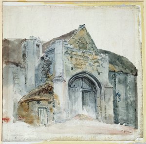 The Tithe Barn, Abbotsbury (akvarell papíron) alkotó: Thomas Girtin