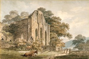 Valle Crucis apátság, Denbighshire, Észak-Wales (akvarell ceruza fölött fehér szőtt papíron) alkotó: Thomas Girtin