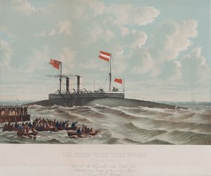 A Ross Winan (szivarhajó) gőzhajó, amelyet Millwallban (Anglia) építettek. Litográfia (33,1x43,4 cm), készítette Thomas Goldsworth Dutton (1819-1891 körül).