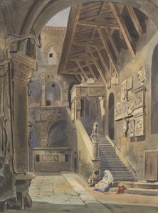 Bargello udvara, Firenze, 1839 (wc tintával és ceruzával papíron)
