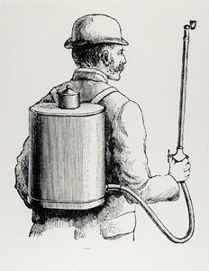 Vermorel úr hátizsákos szivattyúja, „Eclair”, Thomas Mawson „A kertkészítés művészete és mestersége” című művéből, 1900-ban jelent meg (metszet) (f/w fotó)