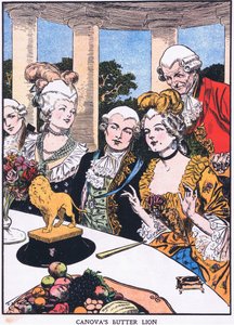 Canova vajas oroszlánja (színes litográfia) alkotó: Thomas Heath Robinson