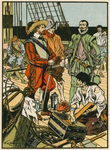 Elfogott kincs. Sir Francis Drake (színes litográfia) alkotó: Thomas Heath Robinson