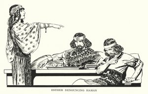 Eszter feljelenti Hámánt (litográfia) alkotó: Thomas Heath Robinson