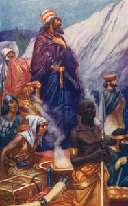 "A bánat és düh kiáltásával felugrott trónjáról" (színes litográfia)