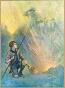 A múlt hősei, illusztráció a "Newnes Pictorial Book of Knowledge" (színes litográfia) című könyvből.