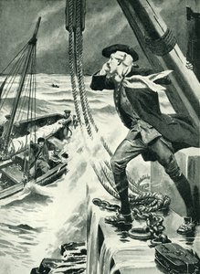 John Smeaton munka közben a világítótornyán (lithó)