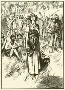 Boadicea királynő és katonái (metszet) alkotó: Thomas Heath Robinson