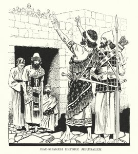Rab-Shakeh Jeruzsálem előtt (litográfia) alkotó: Thomas Heath Robinson