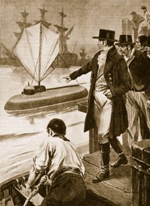 Robert Fulton Franciaországban a Nautilus nevű tengeralattjáróját mutatja be működés közben (litográfia)