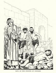 Saul István megkövezésénél (litográfia) alkotó: Thomas Heath Robinson