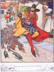 "Lépésről lépésre követték a táncot" (színes litográfia) alkotó: Thomas Heath Robinson
