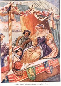 Az állami lombkorona alatt Jane elhajózott a bárkán (színes litográfia) alkotó: Thomas Heath Robinson