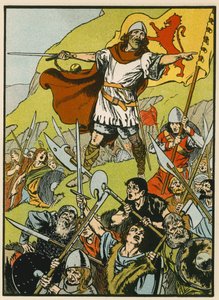 Wallace irányítja katonáit (színes litográfia) alkotó: Thomas Heath Robinson