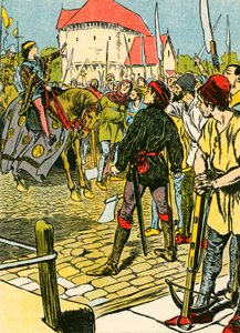 Az ifjú Richárd király leveri a lázadást (színes litográfia) alkotó: Thomas Heath Robinson