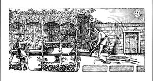 Nappal szembeni árnyékolóként épült lugas, a Kertész labirintusából, 1586 alkotó: Thomas Hill