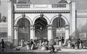 Burlington Arcade, Picadilly, metszet: William Tombleson, 1828 alkotó: Thomas Hosmer Shepherd