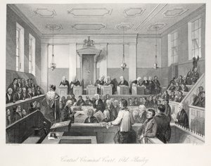 Központi büntetőbíróság az Old Bailey-ben, a "London Interiors with their Costumes and Ceremonies" pubból. Joseph Mead, London, 1843 körül (acélmetszet). alkotó: Thomas Hosmer Shepherd