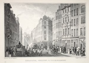 Cheapside, Poultry és Bucklersbury, a „London és környéke a tizenkilencedik században” pubból. Jones und Co., 1827-1829 alkotó: Thomas Hosmer Shepherd