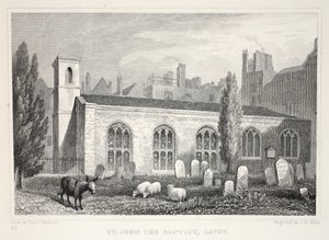 Keresztelő Szent János-templom, Savoyában, a „London és környéke a tizenkilencedik században” kocsmából. Jones und Co., 1827-1829 alkotó: Thomas Hosmer Shepherd