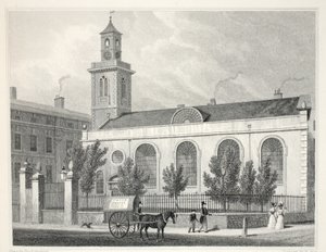 Szent Mária-templom, Aldermanbury, a „London és környéke a tizenkilencedik században” kocsmából. Jones und Co., 1827-1829 alkotó: Thomas Hosmer Shepherd
