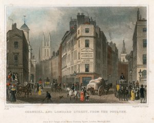 Cornhill és Lombard Street, London, a Baromfiudvar felől alkotó: Thomas Hosmer Shepherd